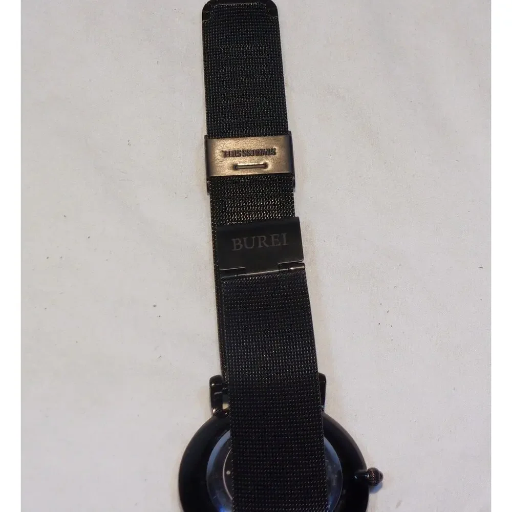 BUREI MEN'S WATCH-BLACK-ADJUSTABLE FLEXIBLE METAL BAND-WORKING